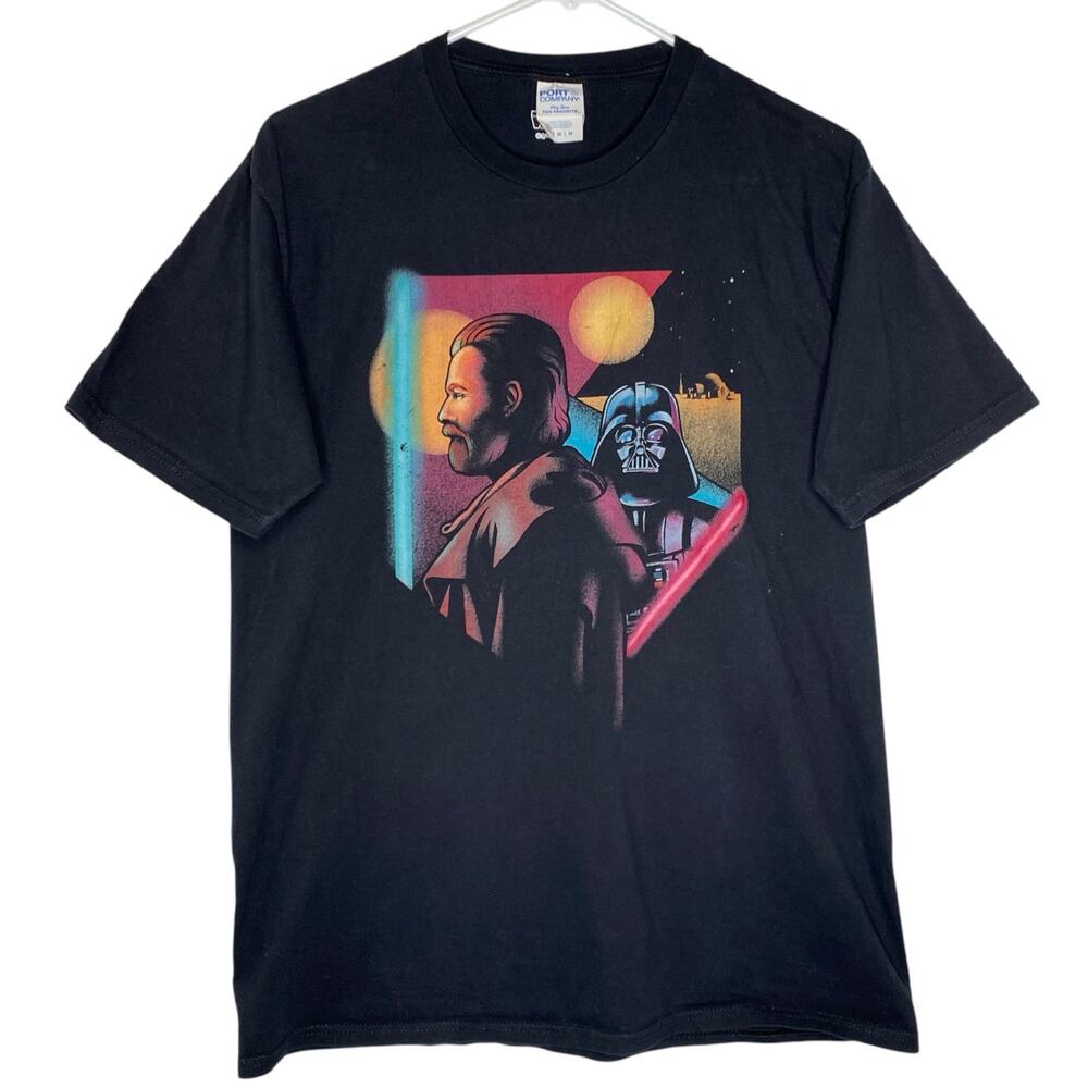 Star Wars Obi-Wan Kenobi Darth Vader T-Shirt Black Retro Port & Company Medium